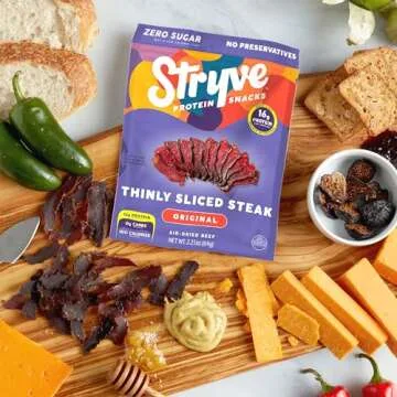 Stryve - Better Than Jerky Steak Snacks Protein Rich, Beef Biltong | 36g Protein, Sugar Free, Carbs Free, Gluten Free, Dairy Free, Keto & Paleo Friendly | Original, Pack Of 4
