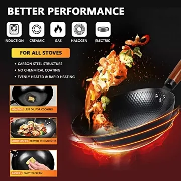 KAQINU Carbon Steel Wok Set - Versatile, Durable, All Stoves