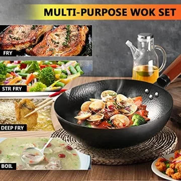 KAQINU Carbon Steel Wok Set - Versatile, Durable, All Stoves