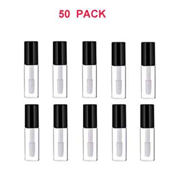 Mydio 50 Pack 1.2ML Clear Mini Lip Gloss Tube Empty Lip Balm Containers With Black Lid for Lipstick Samples