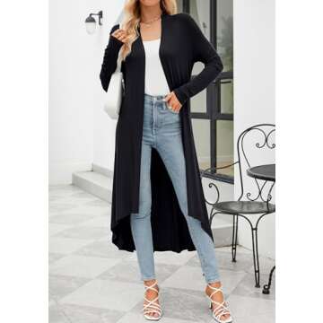POGTMM Long Cardigan for Women Dressy 2024 Lightweigt Open Front Long Sleeve Duster Cardigans (Black, L)
