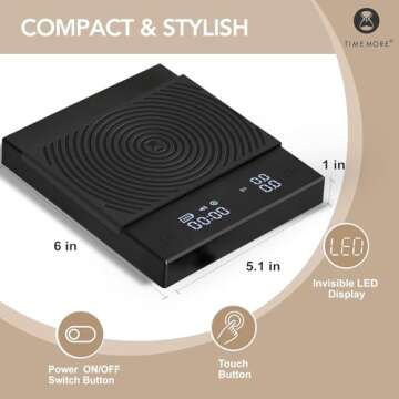 TIMEMORE Black Mirror Basic 2 Coffee Scale with Timer, 2kg/0.1g High Precision Kitchen Scale, Espresso Scale with and Water Flow Rate and Timer Function