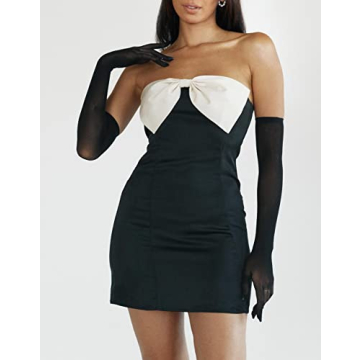 Cantonwalker Satin Strapless Mini Dress for Young Women