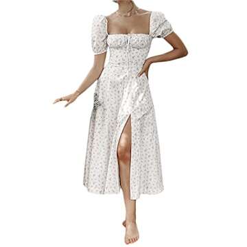 Stylish Women's Puff Sleeve Split Maxi Dress for Effortless Elegance