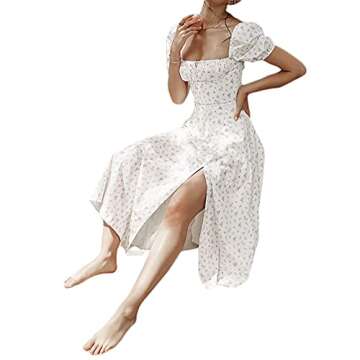 Women's Puff Sleeve Split Maxi Dress for Summer Style