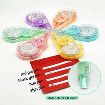 VIHOGFINT Correction Tape,Thickening With Core White Out Tape Pen for School Office Supplies,0.2 x 472 Inch,6 Count(Colorful)