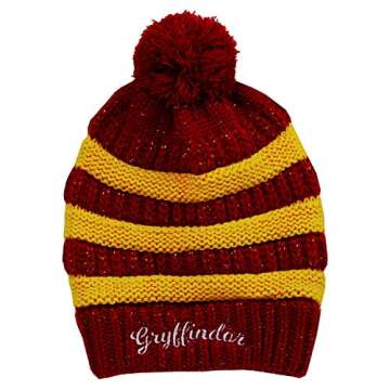 Harry Potter Gryffindor Stripe/Rib Pom Red Adult Beanie - Cozy, Stylish, and Magical