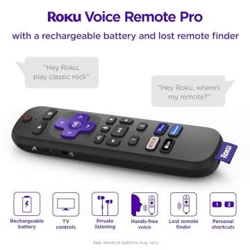 Roku Voice Remote Pro | Rechargeable with Hands-free Voice Controls for All Roku Devices
