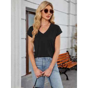 YOKGO Women's Casual Summer Short Sleeve V-Neck Tee