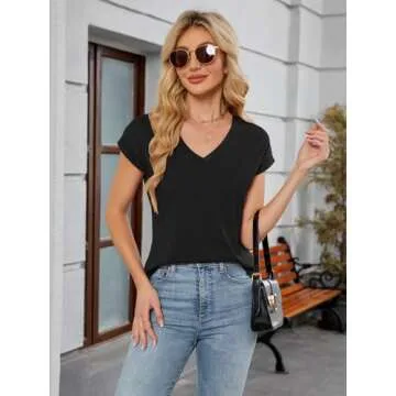 YOKGO Women's Casual Summer Short Sleeve V-Neck Tee