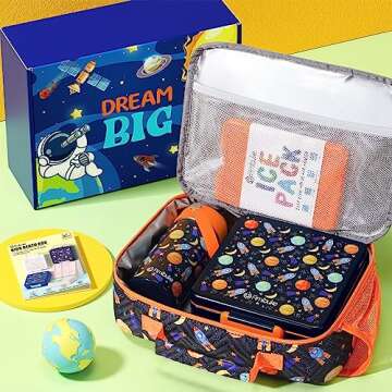 Fimibuke Kids Bento Lunch Box with 4 Compartments, Insulated lunch Bag, Stainless Steel Insulated Water Bottle, Ice Pack & Utensils Set, Birthday Gifts for Ages 3-12 Back to School Toddler Girls Boys