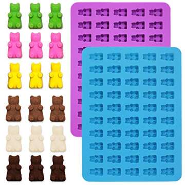 4 Pack Gummy Bear& Dinosaur Molds Silicone,Sonku Nonstick Food Grade Silicone Candy Chocolate Jelly, Ice Cube with 2 Bonus Droppers-Purple,Blue