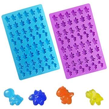 4 Pack Gummy Bear& Dinosaur Molds Silicone,Sonku Nonstick Food Grade Silicone Candy Chocolate Jelly, Ice Cube with 2 Bonus Droppers-Purple,Blue