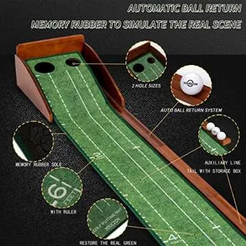 Putting Green Indoor - Outdoor Putting Green,Putting Matt for Indoors, Golf Practice Mat with Auto Ball Return, Solid Wood, Velvet Surface, Perfect Portable Gift for Office Home Outdoor