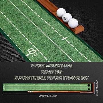 Putting Green Indoor - Outdoor Putting Green,Putting Matt for Indoors, Golf Practice Mat with Auto Ball Return, Solid Wood, Velvet Surface, Perfect Portable Gift for Office Home Outdoor