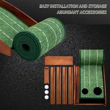 Putting Green Indoor - Outdoor Putting Green,Putting Matt for Indoors, Golf Practice Mat with Auto Ball Return, Solid Wood, Velvet Surface, Perfect Portable Gift for Office Home Outdoor
