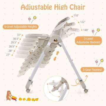 BABY JOY High Chair, Foldable Baby High Chair with Adjustable Height, Backrest & Footrest, Double Re...