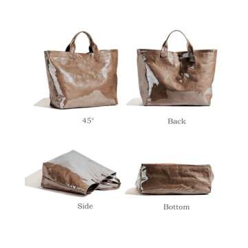 RUNSOON PVC Trendy Tote Bag for Women, Kraft Paper the Letter Print Tote Bag Large Work Tote Handbag Clear Plastic Bag Kelly Bag with Top Handle, Coffee