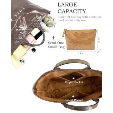 RUNSOON PVC Trendy Tote Bag for Women, Kraft Paper the Letter Print Tote Bag Large Work Tote Handbag Clear Plastic Bag Kelly Bag with Top Handle, Coffee