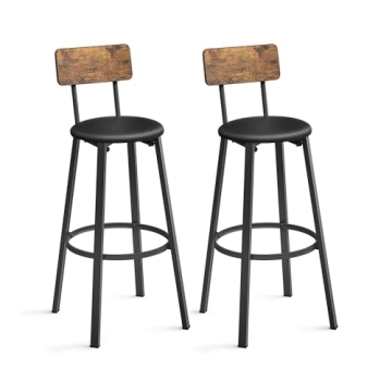 VASAGLE Bar Stools, Set of 2 PU Upholstered Breakfast Stools, 29.7 Inches Barstools with Back and Fo...