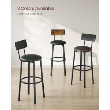 Stylish VASAGLE Bar Stools - Set of 2 with Comfort and Durability