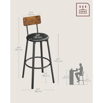 Stylish VASAGLE Bar Stools - Set of 2 with Comfort and Durability
