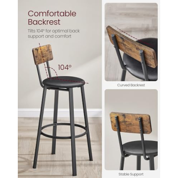 Stylish VASAGLE Bar Stools - Set of 2 with Comfort and Durability