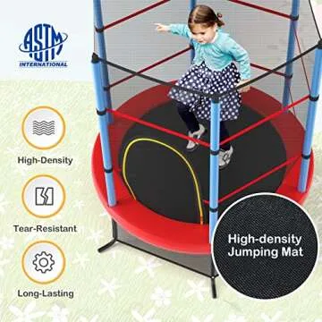 GYMAX Toddler Trampoline, 55” Trampoline for Kids with Bottom-to-Top All-Round Enclosure Net & Seamless Jumping Mat, ASTM Approved Easy Assembly Kids Mini Trampolines Indoor/Outdoor (Navy Blue)