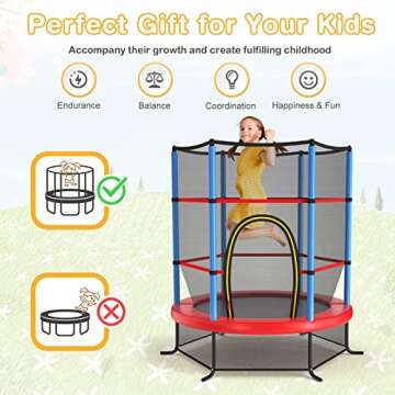 GYMAX Toddler Trampoline, 55” Trampoline for Kids with Bottom-to-Top All-Round Enclosure Net & Seamless Jumping Mat, ASTM Approved Easy Assembly Kids Mini Trampolines Indoor/Outdoor (Navy Blue)