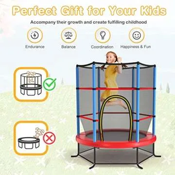 GYMAX Toddler Trampoline, 55” Trampoline for Kids with Bottom-to-Top All-Round Enclosure Net & Seamless Jumping Mat, ASTM Approved Easy Assembly Kids Mini Trampolines Indoor/Outdoor (Navy Blue)