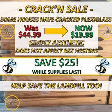 Mason Bee House - Crack'n Special $25 Off - Viewing Window, Wildflower Seeds, Guide - Wooden Block Nesting Tray Tubes Set - Wild Native Solitary Bees Unique Gardening Gifts for Women Men Mom Dad Gift