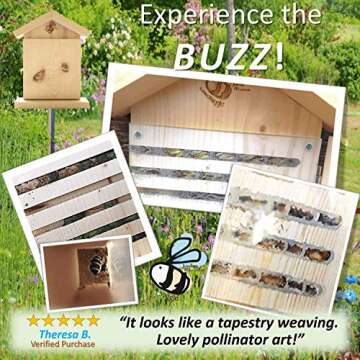 Mason Bee House - Crack'n Special $25 Off - Viewing Window, Wildflower Seeds, Guide - Wooden Block Nesting Tray Tubes Set - Wild Native Solitary Bees Unique Gardening Gifts for Women Men Mom Dad Gift