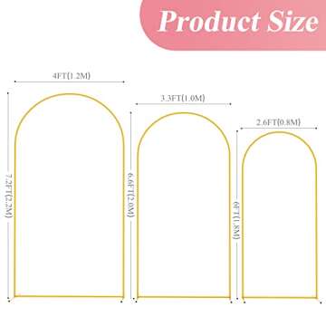 Fomcet Metal Arch Backdrop Stand Set of 3 Gold Wedding Arch Stand 7.2FT & 6.6FT & 6FT Arched Backdro...