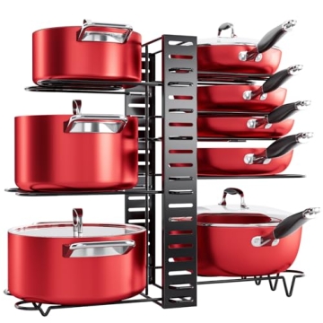 MUDEELA 8-Tier Kitchen Organizer - Adjustable Pot Rack for Clutter-Free Cabinets