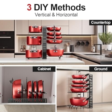 MUDEELA Adjustable Kitchen Pot Organizer Rack for Cabinets