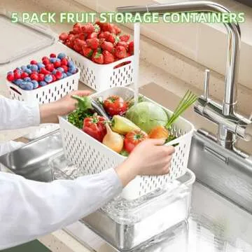 KEMETHY 5 Pack Fruit Storage Containers for Fridge with Removable Colanders - Food Storage Container...