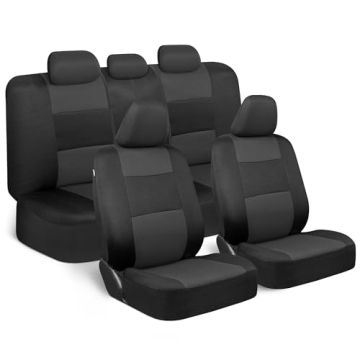 BDK PolyPro Car Seat Covers Full Set in Charcoal on Black – Front and Rear Split Bench for Cars, E...