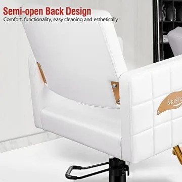Baasha Premium Gold Salon Chair, Comfortable Salon Chair with Thickened Seat Cushion, Beautiful Design White Styling Chair, 360° Swivel Beauty Hair Stylist White Chair, Weight Capacity Up to 330 lbs