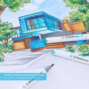 ParKoo 12 Colors Alcohol Brush & Chisel Markers Set