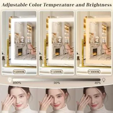 ROLOVE Gold Vanity Mirror Makeup Mirror with Lights, Large Lighted Vanity Mirror, Light Up Mirror with Smart Touch 3 Colors Dimmable, Tabletop Mirror for Makeup Desk, 360° Rotation, 22"x19"