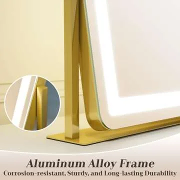 ROLOVE Gold Vanity Mirror Makeup Mirror with Lights, Large Lighted Vanity Mirror, Light Up Mirror with Smart Touch 3 Colors Dimmable, Tabletop Mirror for Makeup Desk, 360° Rotation, 22"x19"