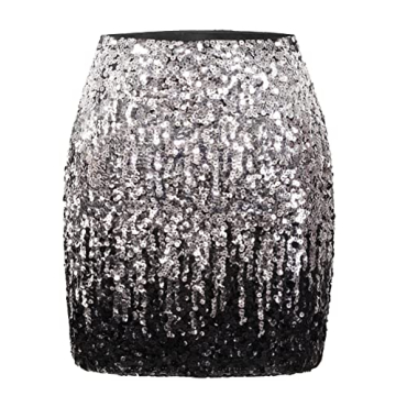 MANER Women's Sequin Skirt Sparkle Stretchy Bodycon Mini Skirts Night Out Party (S/US 4-6, Silver/Gr...