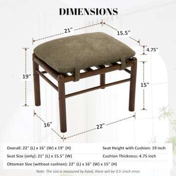 HEAH-YO Modern Ottoman Footrest, 19" Chenille Upholstered Small Foot Rest Ottoman, Wooden Entryway B...