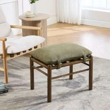 HEAH-YO Modern Ottoman Footrest, 19" Chenille Upholstered Small Foot Rest Ottoman, Wooden Entryway Bench with Removable Cushion, Extra Seating for Living Room Bedroom, Green