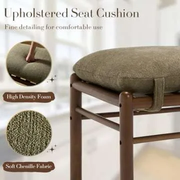 HEAH-YO Modern Ottoman Footrest, 19" Chenille Upholstered Small Foot Rest Ottoman, Wooden Entryway Bench with Removable Cushion, Extra Seating for Living Room Bedroom, Green