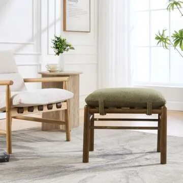 HEAH-YO Modern Ottoman Footrest, 19" Chenille Upholstered Small Foot Rest Ottoman, Wooden Entryway Bench with Removable Cushion, Extra Seating for Living Room Bedroom, Green