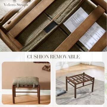 HEAH-YO Modern Ottoman Footrest, 19" Chenille Upholstered Small Foot Rest Ottoman, Wooden Entryway Bench with Removable Cushion, Extra Seating for Living Room Bedroom, Green