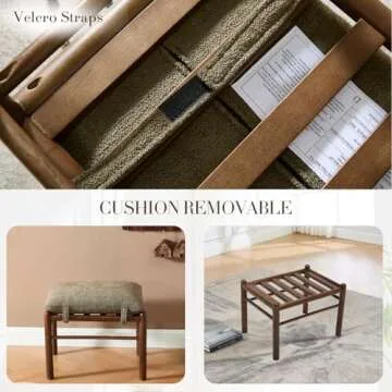 HEAH-YO Modern Ottoman Footrest, 19" Chenille Upholstered Small Foot Rest Ottoman, Wooden Entryway Bench with Removable Cushion, Extra Seating for Living Room Bedroom, Green