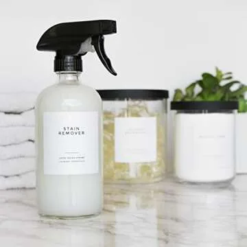 Clean-Modern White Bathroom Labels, Laundry Labels & Cleaning Labels by Paper & Pear - Waterproof Labels for Bottles - 2.6” Square Bathroom Labels for Organizing with Soap Labels - Set of 36