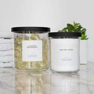 Clean-Modern White Bathroom Labels, Laundry Labels & Cleaning Labels by Paper & Pear - Waterproof Labels for Bottles - 2.6” Square Bathroom Labels for Organizing with Soap Labels - Set of 36